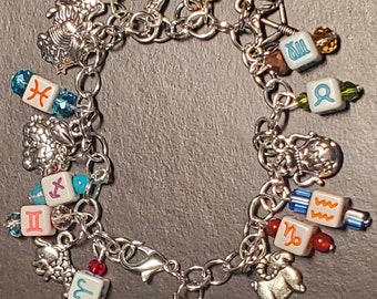 Zodiac charm bracelet,  astrology charm bracelet,  astrological bracelet