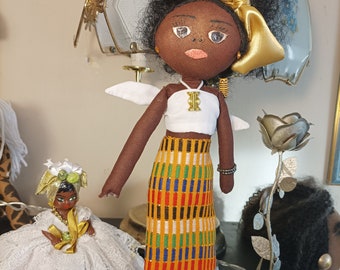 Poupée noire afro, poupée chignon Noeux papillon, poupée ethnique métisse