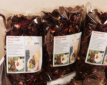 Bissap rouge biologique.Fleur,hibiscus Roselle d'Afrique 100G.