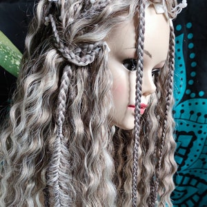 Gray blonde mix of dreads, curls and braids braid in synthetic crotchet hair set