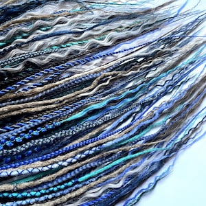 Ocean blue mix of dreads and braids, Navy, Azure, Cobalt, Indigo, Sky Blue, sinthetic DE/SE full or partial set
