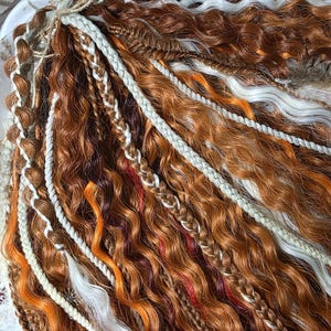 Copper, Ginger and Cream Witchy Braids with Feathers and Charms Boho Curly Dreadlock Set — Fantasy Cosplay Hair DE/SE full or partial