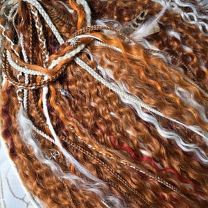 Boho Curly Dreadlock Set — Copper, Ginger and Cream — Witchy Braids with Feathers and Charms — Fantasy Cosplay Hair DE/SE full or partial