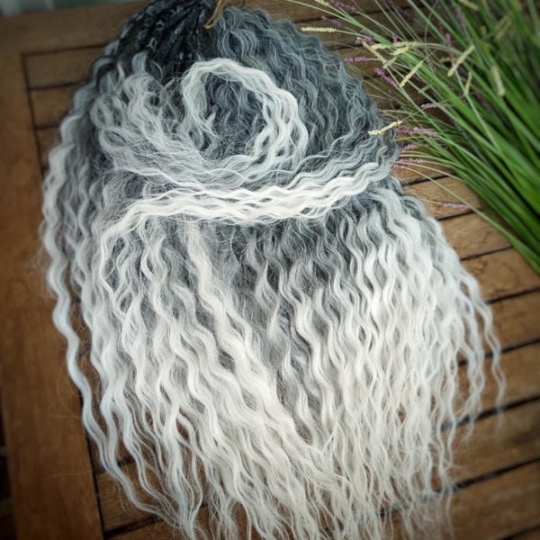 Gray soft ombre wavy hair dreads extensions full set