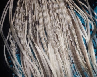 Blond braid in dreadlocks full set with braids and curls beige accents Desert Sands Boho Mix – Textured viking Dreads & Braids DE/SE set