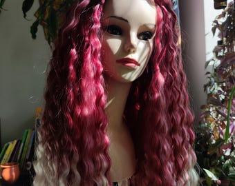 Burgundy/white wine curls feminine dreads set