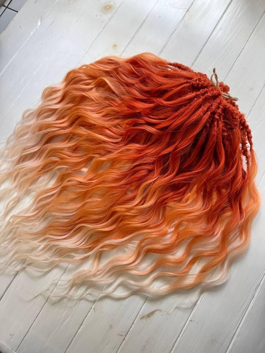 Ivory Extensions Orange Flame Waves – Ginger Ivory Ombre Locs, DE/SE Boho Hair Synthetic ...