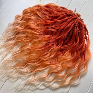 Orange Flame Waves – ginger ivory ombre locs, DE/SE boho hair synthetic extensions