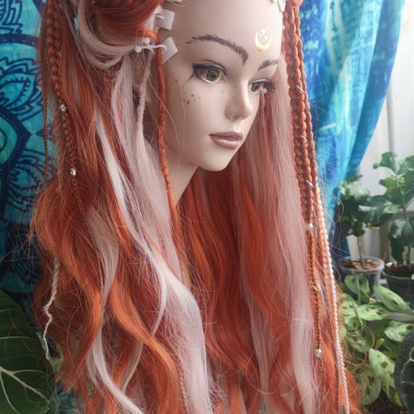 Ginger and pink wavy dreads with accents