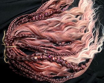Berry Pink Beaded wavy Dreads – 55cm – Fairycore Braided Magic Handcrafted Braids, Beads and Curly Extensions DE/SE full or partial set