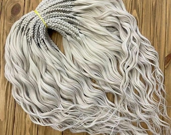 Fairycore Dreadlock Extensions: Frosted Silver Boho Braids & Curls
