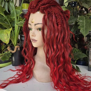 Boho Dreadlock Extensions: Crimson Red Curly Synthetic Hair (DE/SE Sets)