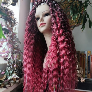Burgundy Crochet Curly Dreads: Boho Synthetic Hair Extensions
