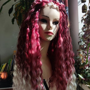 Burgundy/white wine curls feminine dreads set