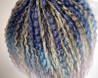 Marine blue synthetic dready curls full SE/DE set with extra volume roots
