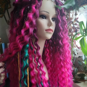 Pink raspberry wavy dreadlocks extension pink ombre DE/SE full or partial set