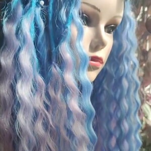 Dreads ricci sfumati da sirena, set completo blu e viola DE/SE, completo o parziale