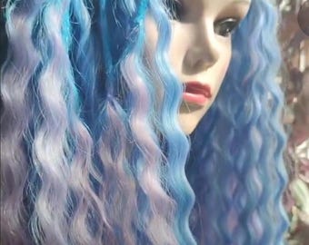 Mermaid ombre curly dreads full set blue and purple DE/SE full or partial