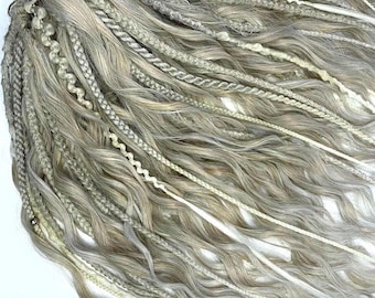 Rizos texturizados rubio platino con detalles trenzados - Set de cabello SE/DE