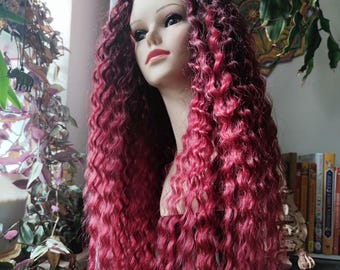 Burgundy Crochet Curly Dreads: Boho Synthetic Hair Extensions