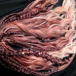 Berry Pink Beaded wavy Dreads Handcrafted Curly Extensions DE/SE full or partial set