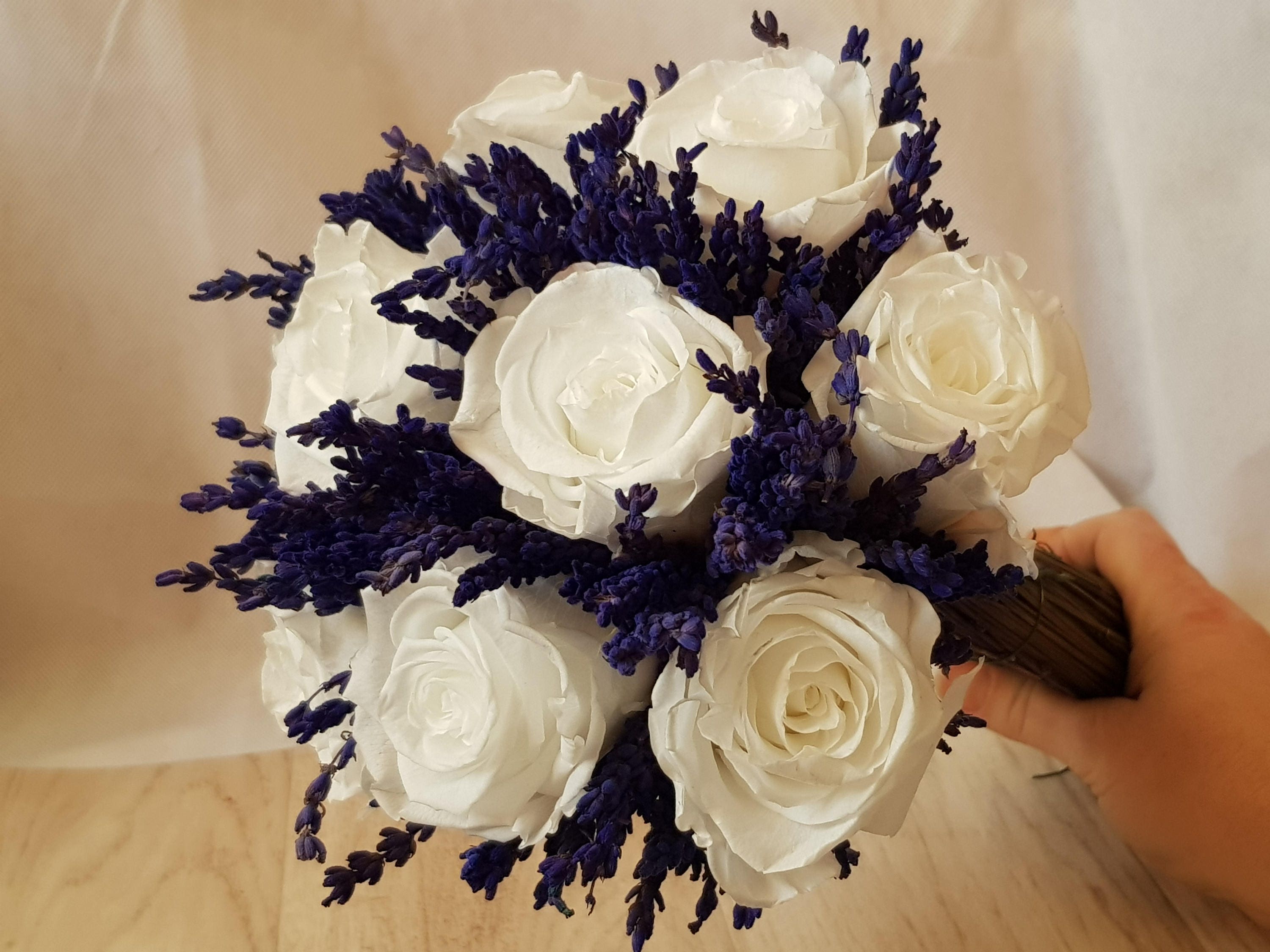 Bridal Bouquet With Roses and Lavender Eternal Rose Dried - Etsy