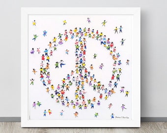 Colorful Peace Symbol painting oil on canvas wall art aerial white snow ice skating texture palette knife painting peace sign decor gift