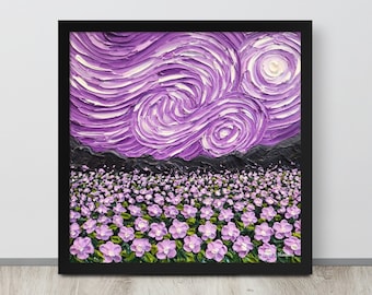Framed Pink Van Gogh Inspired Art Print: Starry Flower Field - Etsy