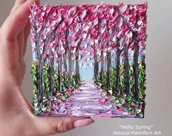 Hello Spring Original Oil Painting, 3D Textured Impasto Palette Knife Artwork on Canvas for Wall Decor, Spring Flower Painting,Fine Art Gift