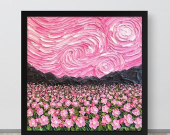 Framed Pink Van Gogh Inspired Art Print: Starry Flower Field - Etsy