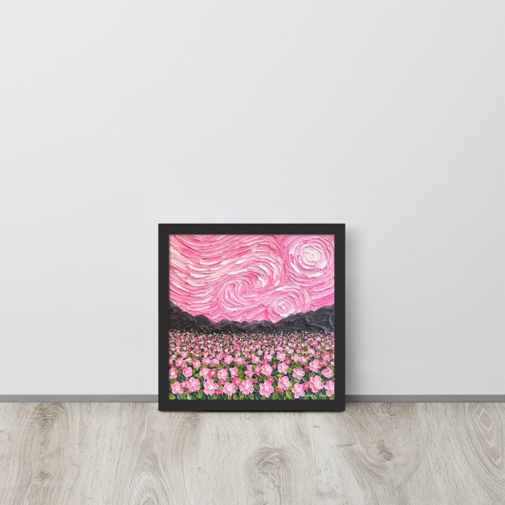 Framed Pink Van Gogh Inspired Art Print: Starry Flower Field - Etsy
