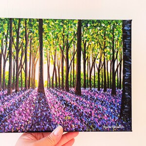 Original painting A Morning Walk Through bluebells canvas wall art beautiful landscape home decor gift purple forest flowers acrylic artwork image 3
