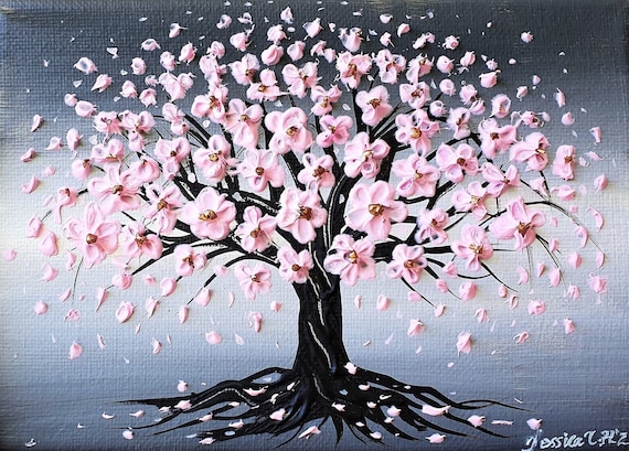 Blossoming Tranquility | Original acrylic painting on a round canvas