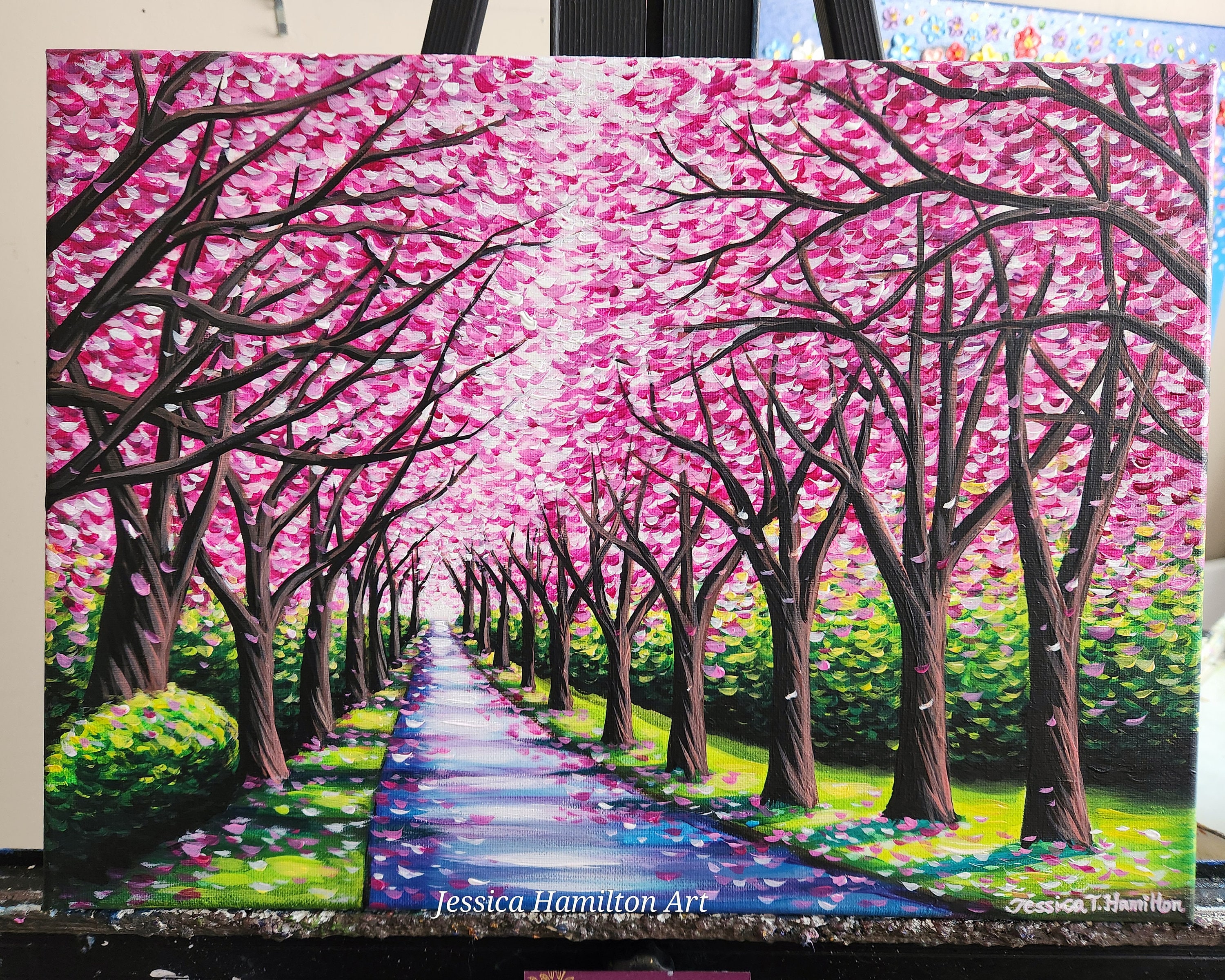 Cherry Blossom Path Painting: Impressionist Landscape Art - Etsy