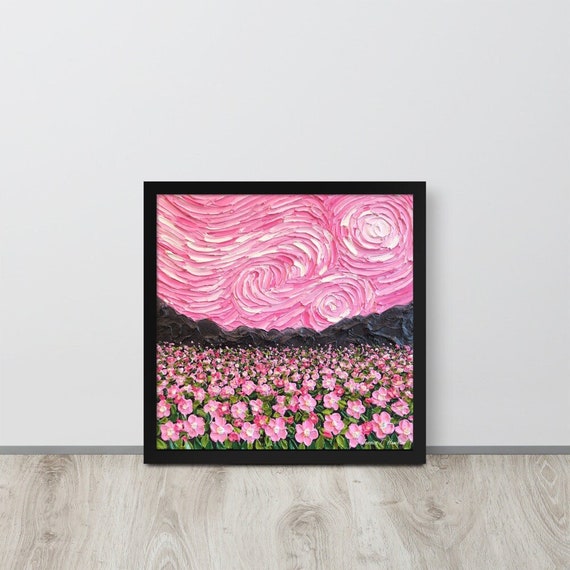 Framed Pink Van Gogh Inspired Art Print: Starry Flower Field - Etsy