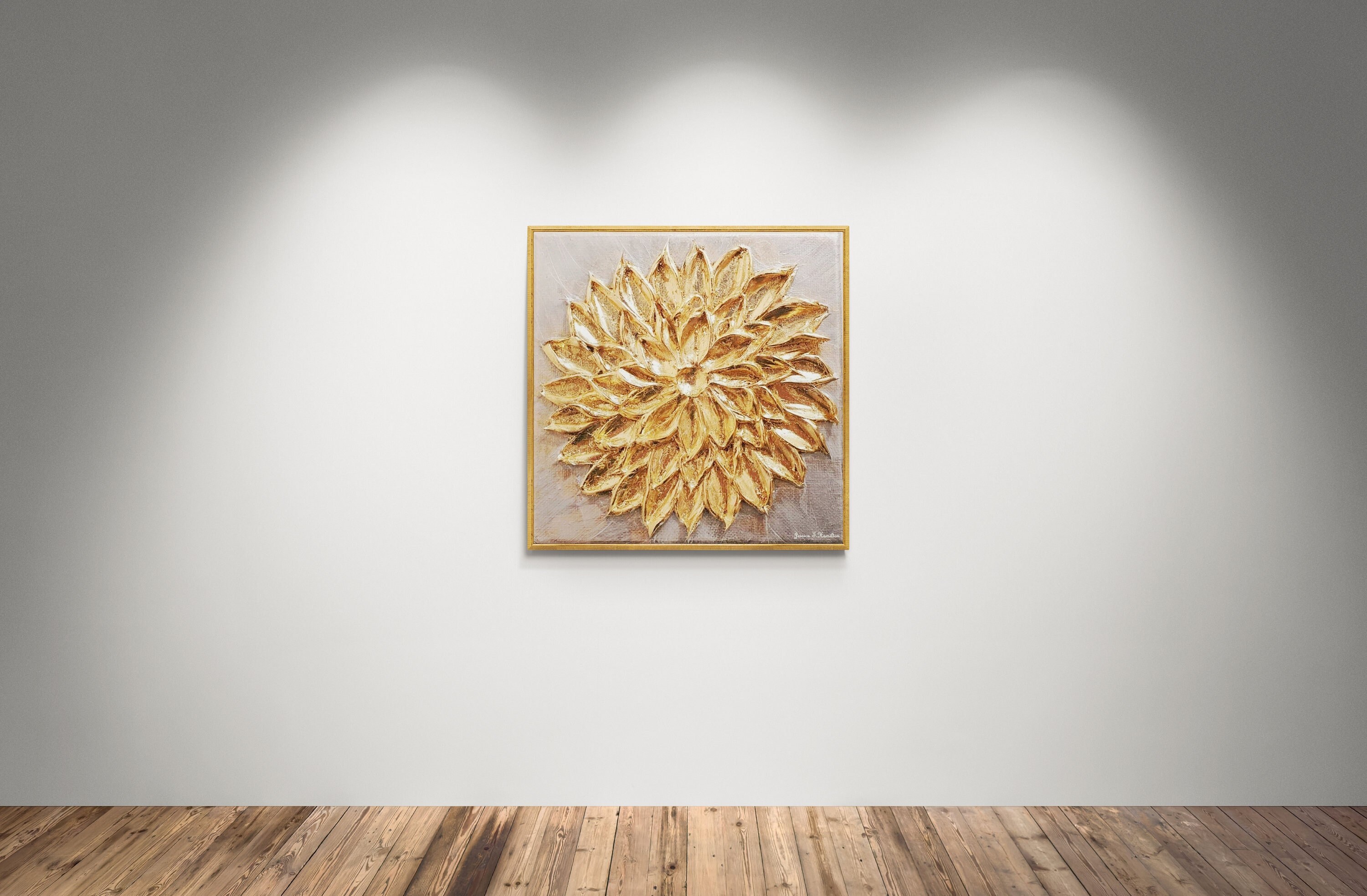 ゴールドの立体折り紙アート 木製フレーム付き かゆ 