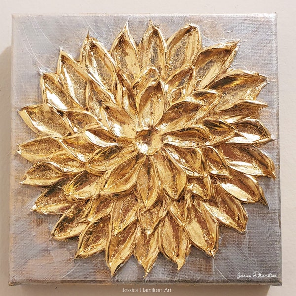 Gold Leaf Flower Painting Etsy