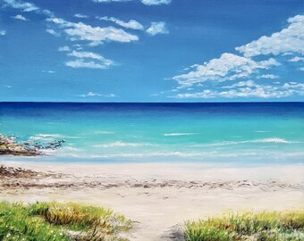 Reserved Listing for Michael 36x48" Tranquil Beach Size Upgrade oil on canvas painting- Realism contemporary wall art gift