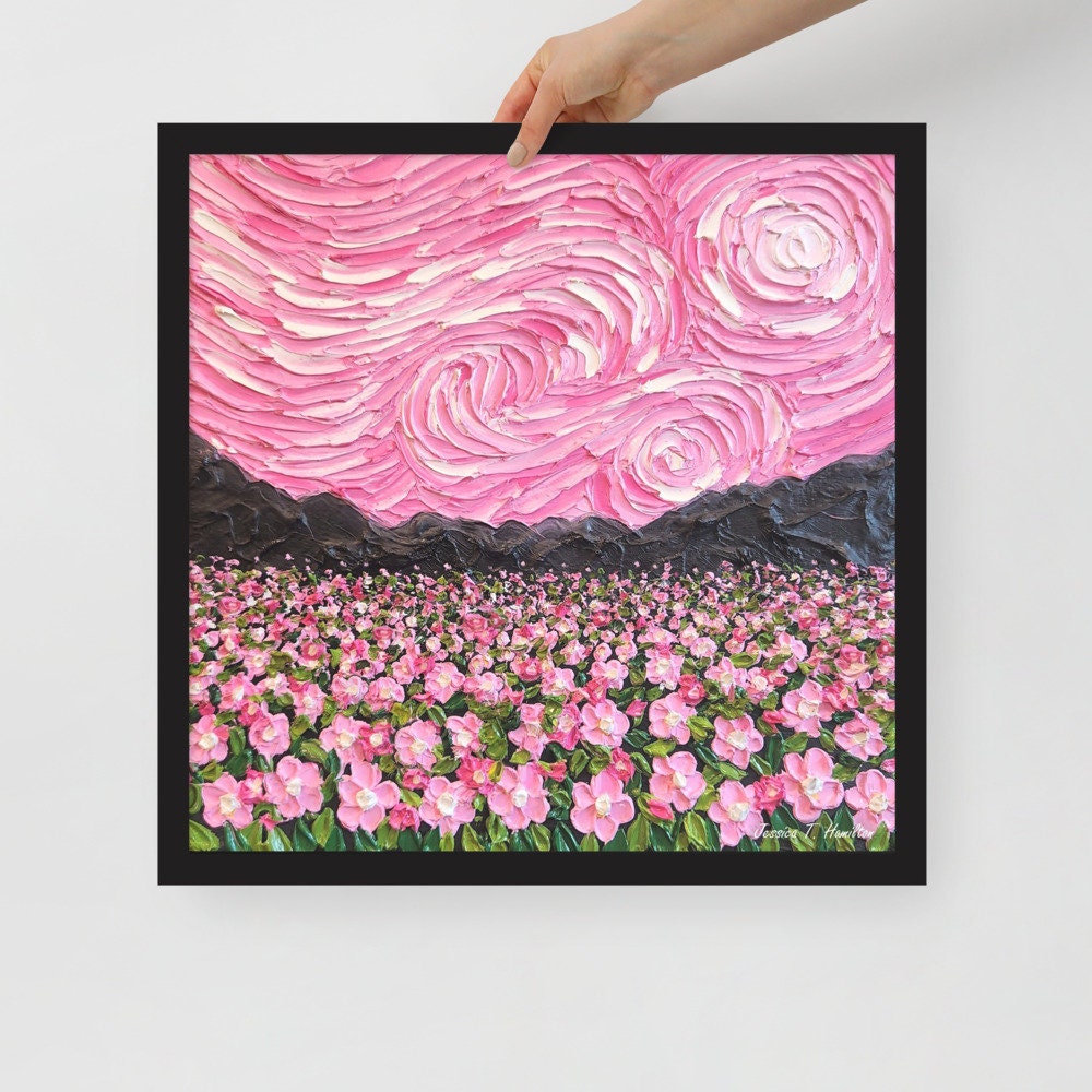 アート・デザイン・音楽 Van Gogh: Fields and Flowers Framed Pink Van Gogh Inspired Art Print: Starry Flower Field - Etsy