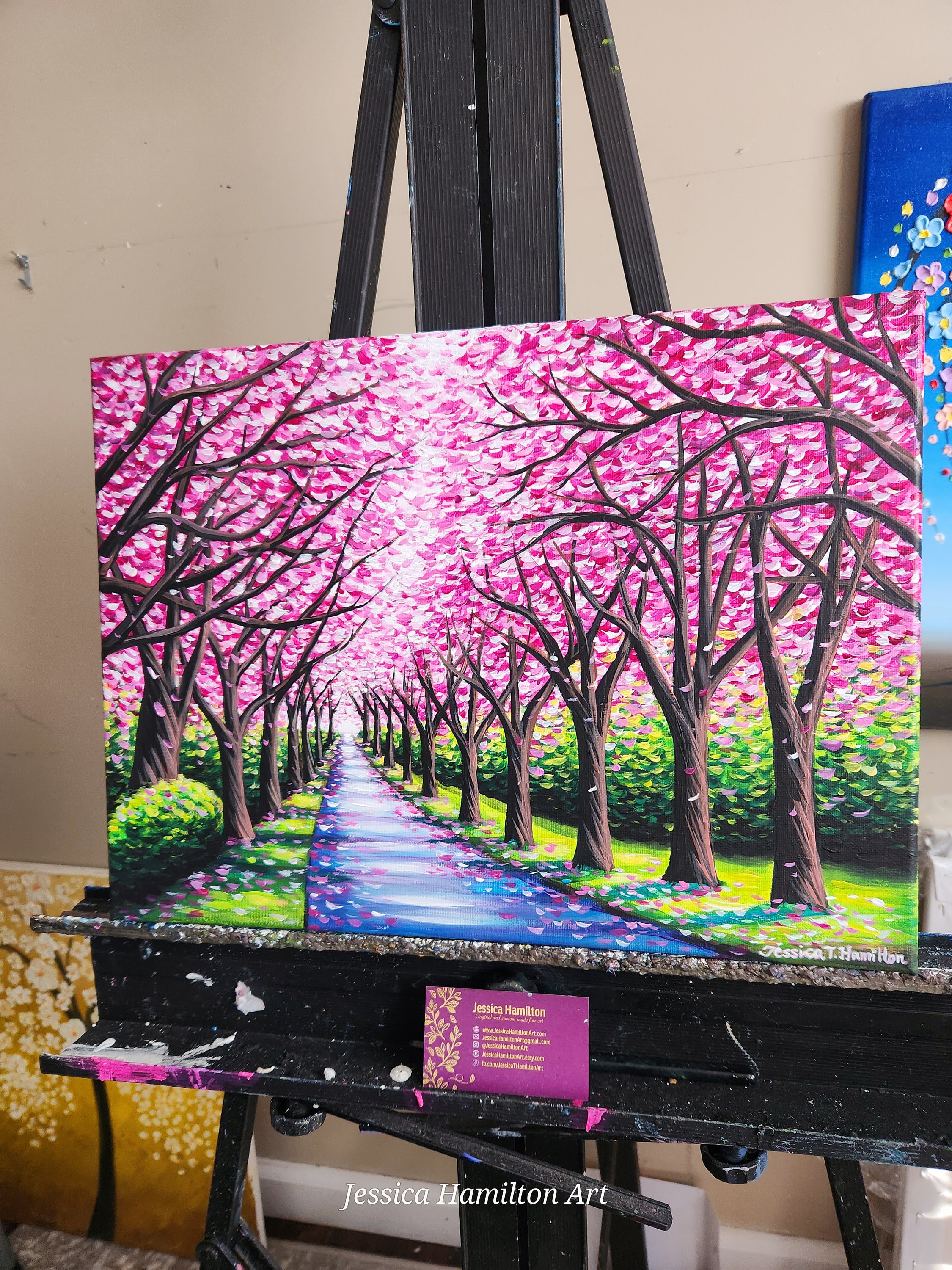 Cherry Blossom Path Painting: Impressionist Landscape Art - Etsy