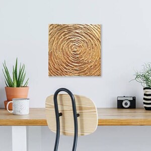 Gold Leaf Flower and Sun spiral, 2 piece set original paintings abstract canvas wall art impasto textured palette knife modern decor image 5