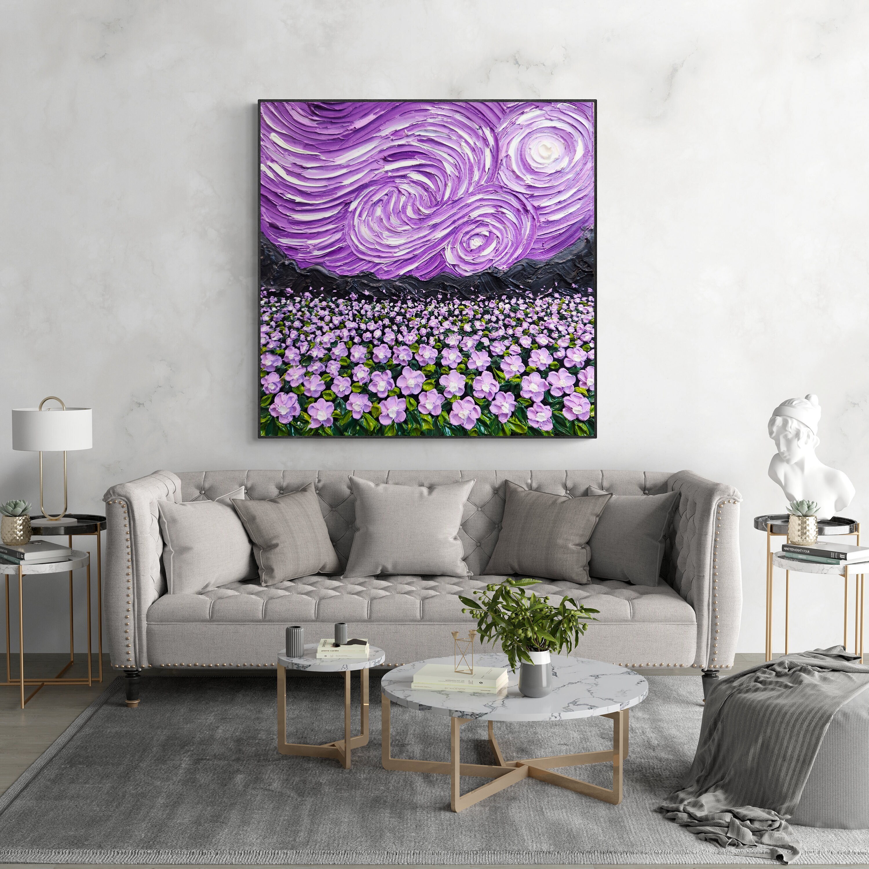 油絵 絵画【星空の花畑】 油絵 絵画【星空の花畑】 - メルカリ