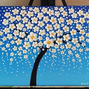 Textured Cherry Blossom Oil Painting: 3D Floral Palette Knife Art
