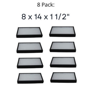 Może przedstawiać: Osiem czarnych tac  z białymi wkładkami. Każda taca ma wymiary 20,32 x 35,56 x 3,81 cm.