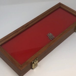 7" X 18" X 2" Oak Wood Display Case With Lock - For Knives, Arrowheads, Coins