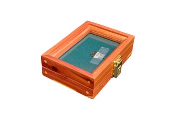 Cedar Wood Display Case 7x5x2” Glass Top Locking Box with Foam Velvet Lining - Display for Arrowheads, Artifacts, Coins, Jewelry & Keepsakes