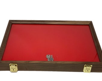 Walnut Wood Display Case 12 x 18 x 2 with Lockable Latch and Glass Top Lid for Arrowheads Knives Collectibles Coins