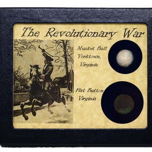 Authentiek Revolutionair Oorlogsrelikwie en knop met vitrine en certificaat van echtheid