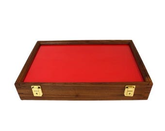 Walnut Wood Display Case 12 x 18 x 3 for Arrowheads Knives Collectibles Coins