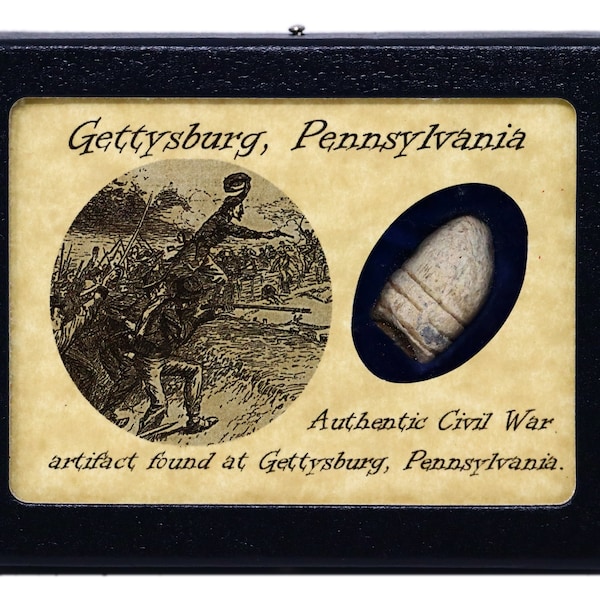 Pamiątka z wojny secesyjnej z bitwy pod Gettysburgiem z gablotą i certyfikatem autentyczności